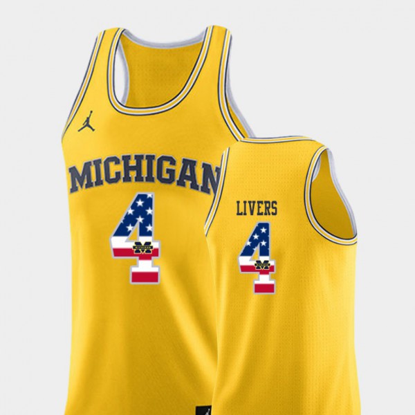 Michigan Wolverines #4 Men Isaiah Livers Jersey Yellow High School USA Flag College Basketball